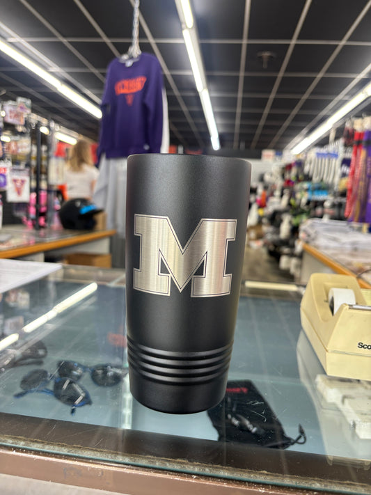Laser Engraved ‘M’ Black 20oz Tumbler - Viking Athletic Goods