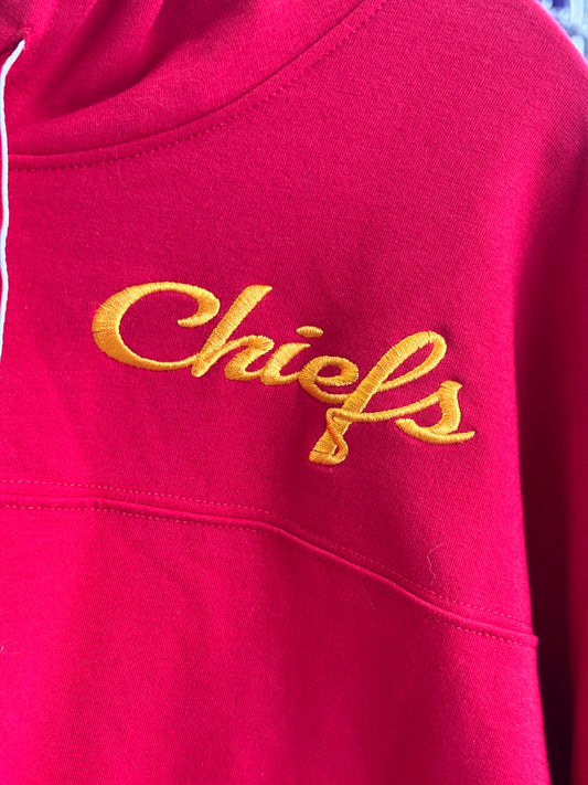Red Chiefs Embroidered Crop Top - KC Arrowhead on sleeve - Viking Athletic Goods