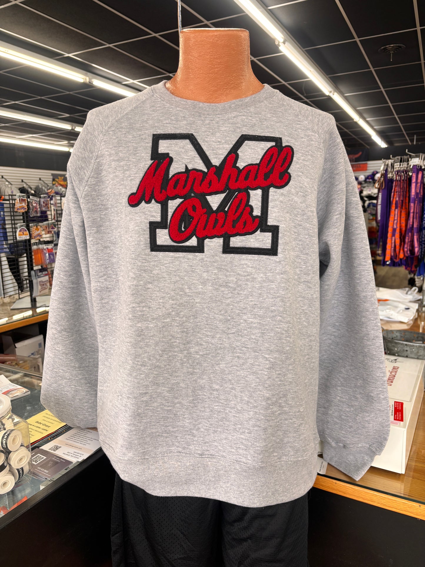 Marshall Owls Crewneck with 'M Owls' - Viking Athletic Goods