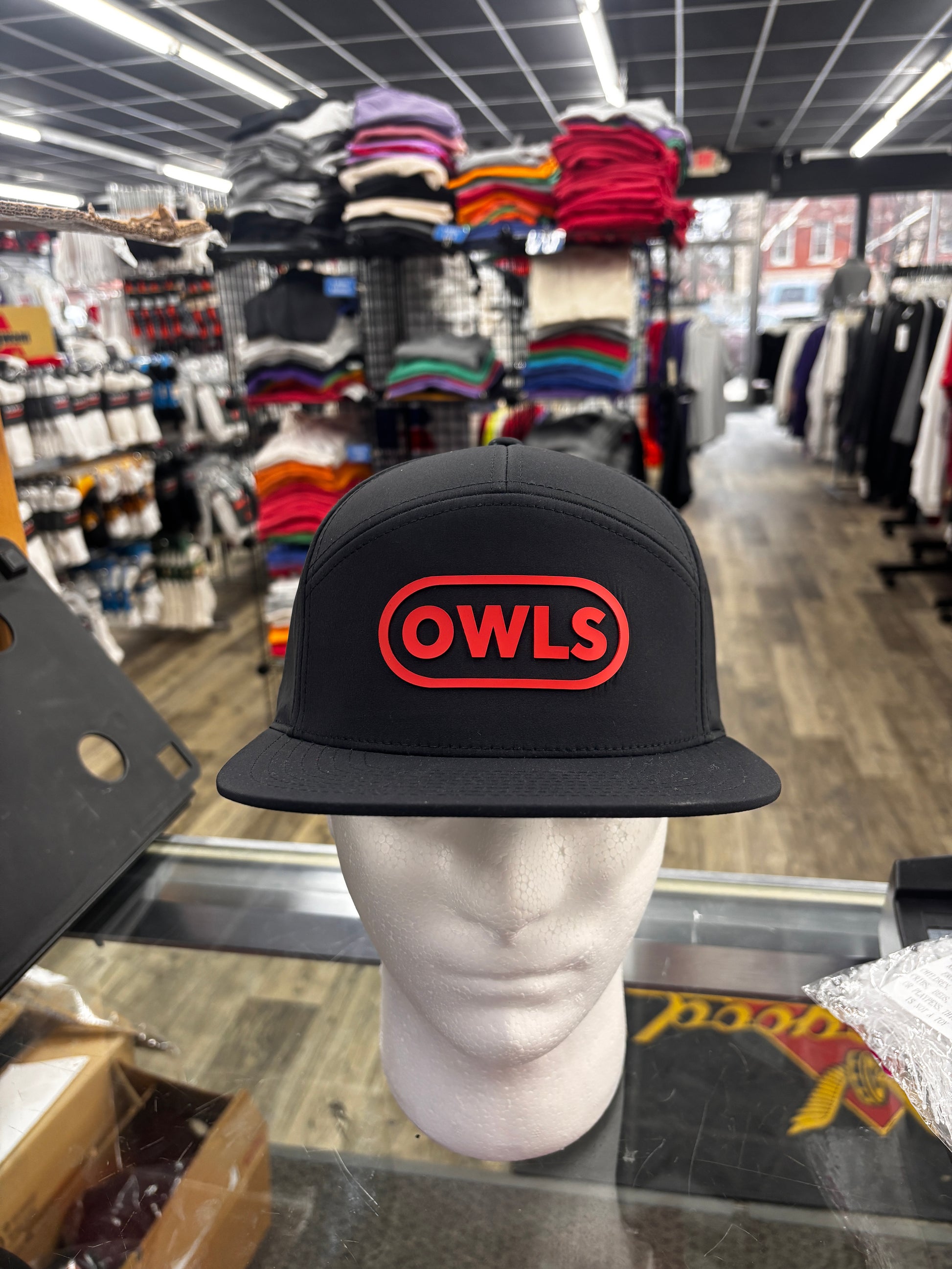 Marshall Owls 'Owls' Red Lettering Black Flat Bill Hat - Viking Athletic Goods