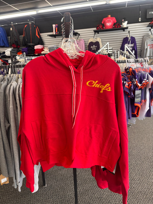 Red Chiefs Embroidered Crop Top - KC Arrowhead on sleeve - Viking Athletic Goods