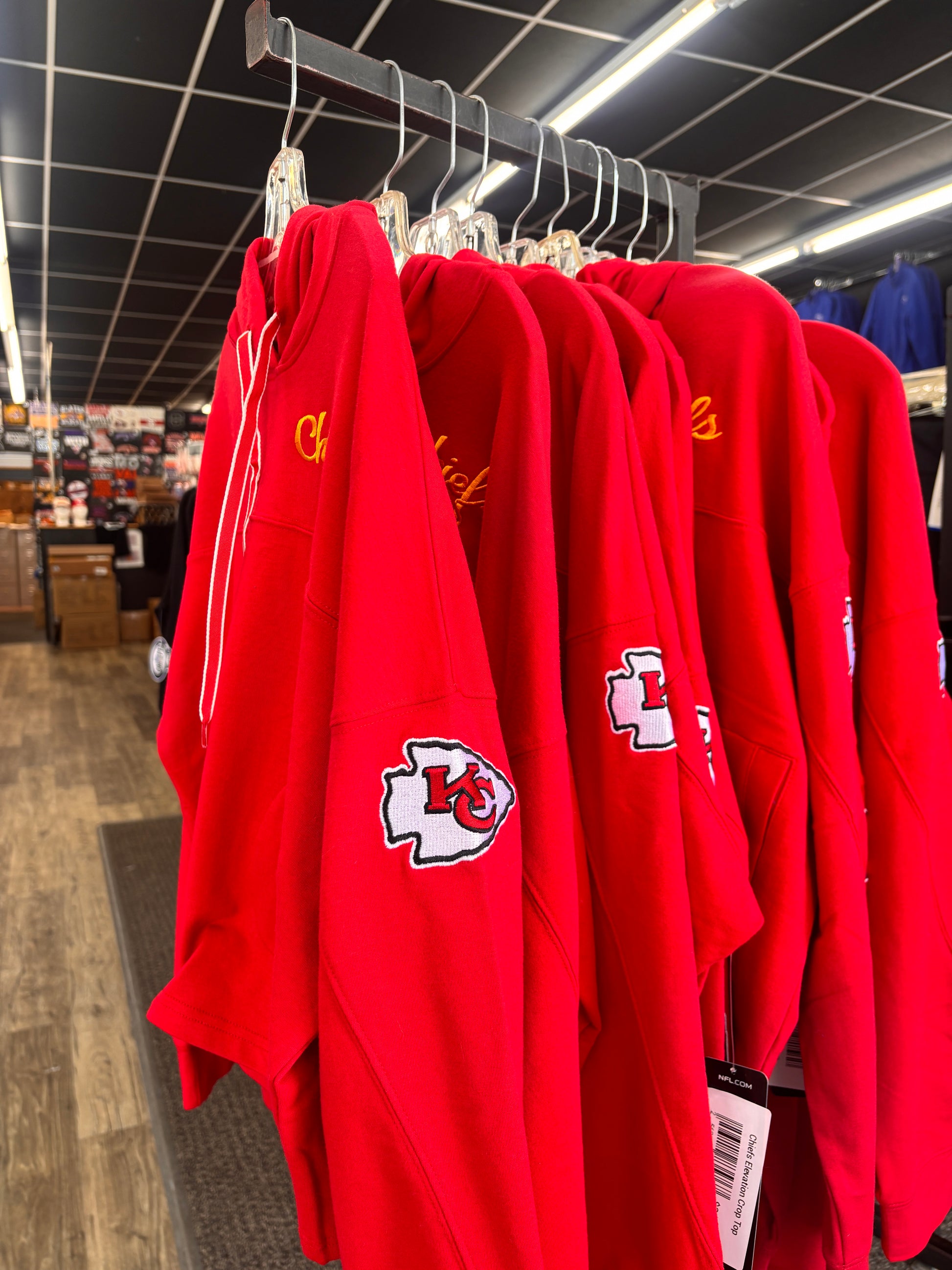 Red Chiefs Embroidered Crop Top - KC Arrowhead on sleeve - Viking Athletic Goods